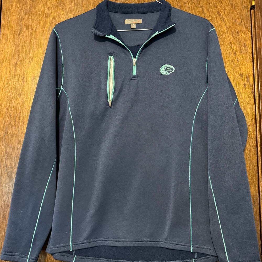 Peter Millar Navy and Aqua Quarter-Zip Pullover
